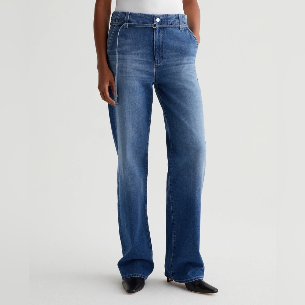 Ag Adriano Goldschmied Kora Belted High Rise Wide Leg AG Cloud Soft Denim W30